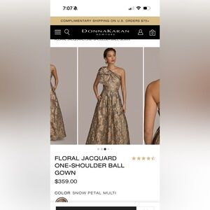 Donna Karan Floral Jacquard One-Shoulder Ball Gown - Gold and Brown